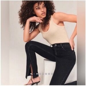 New Abercrombie Fitch The Skinny High Rise Split hem Jeans Dark Wash Size 34x18R